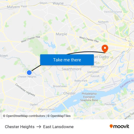 Chester Heights to East Lansdowne map