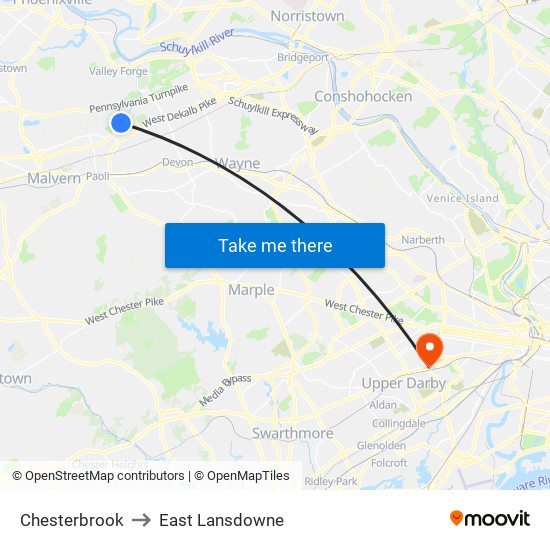 Chesterbrook to East Lansdowne map