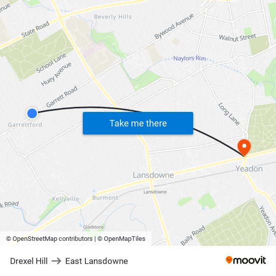 Drexel Hill to East Lansdowne map