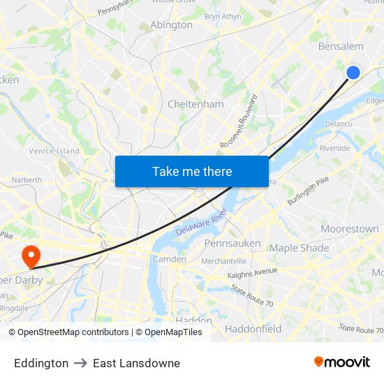 Eddington to East Lansdowne map