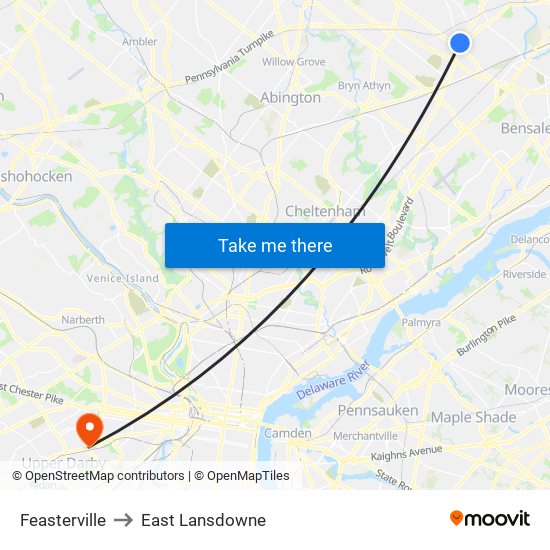 Feasterville to East Lansdowne map