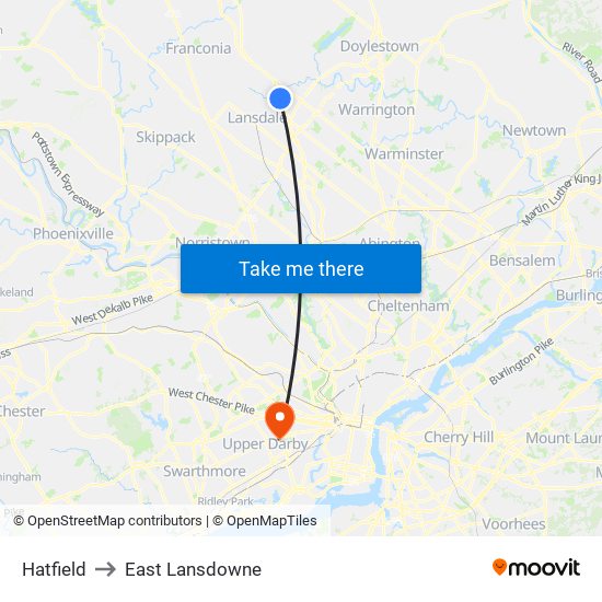 Hatfield to East Lansdowne map