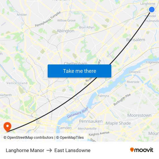 Langhorne Manor to East Lansdowne map