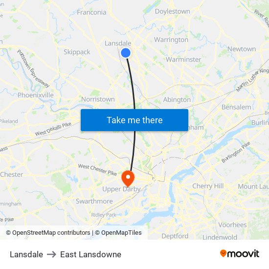 Lansdale to East Lansdowne map