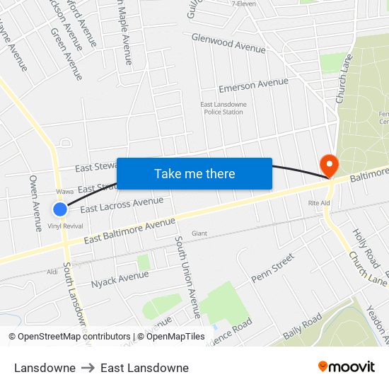 Lansdowne to East Lansdowne map