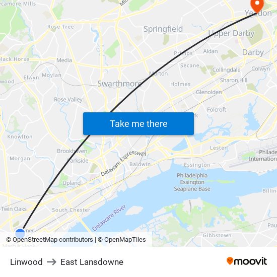 Linwood to East Lansdowne map