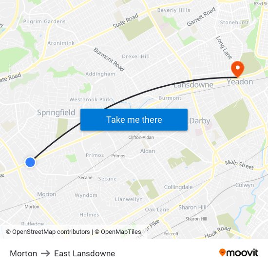 Morton to East Lansdowne map