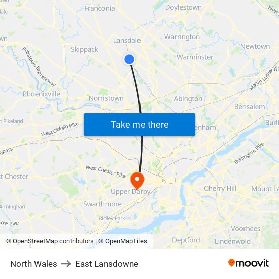 North Wales to East Lansdowne map