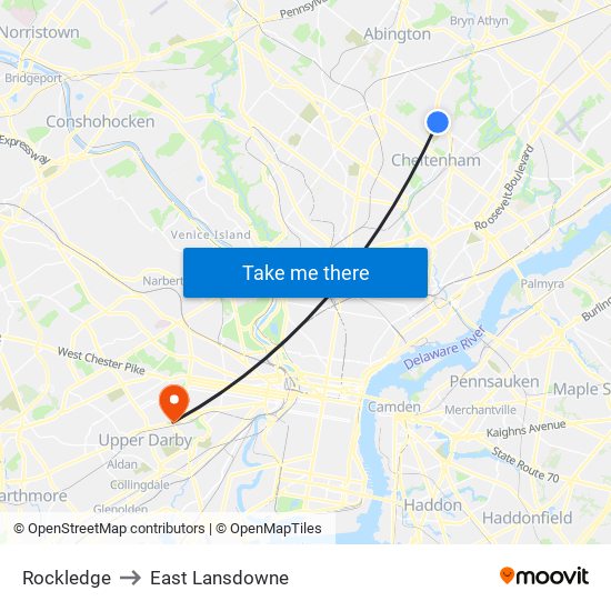 Rockledge to East Lansdowne map