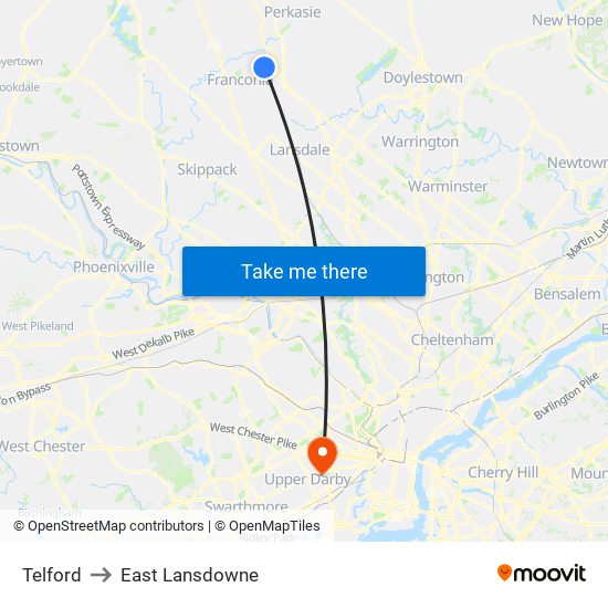 Telford to East Lansdowne map