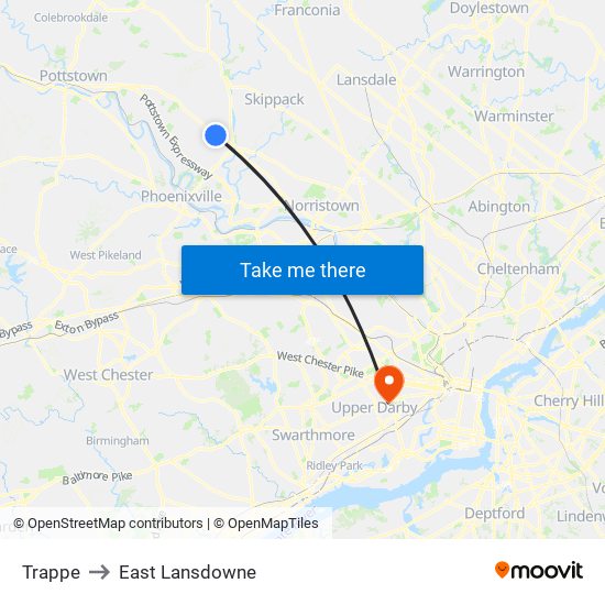 Trappe to East Lansdowne map