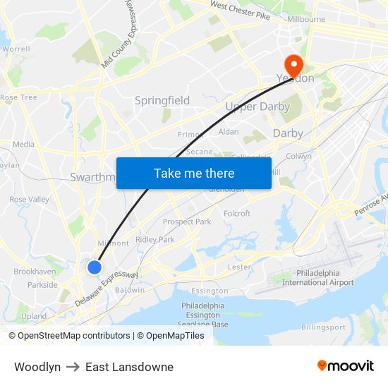 Woodlyn to East Lansdowne map