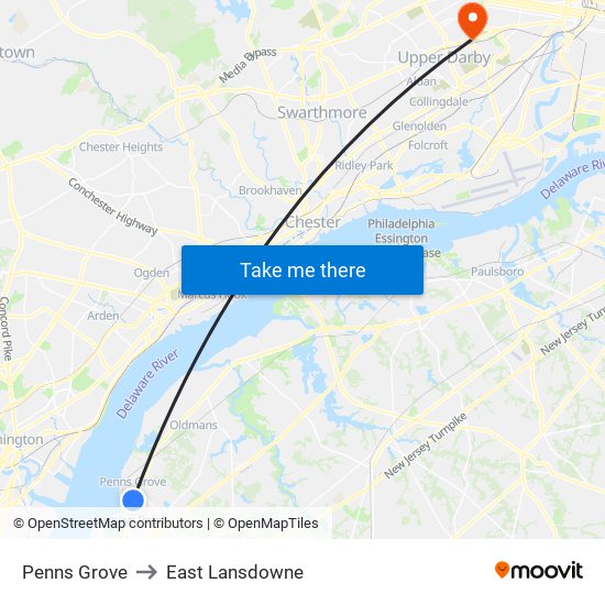 Penns Grove to East Lansdowne map