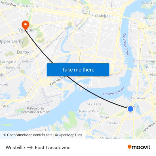 Westville to East Lansdowne map