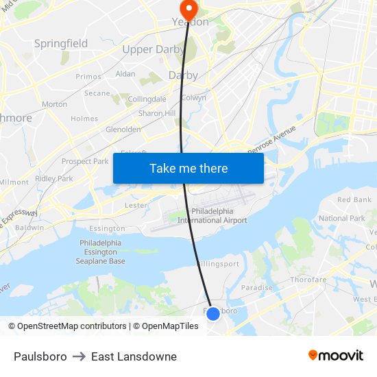 Paulsboro to East Lansdowne map