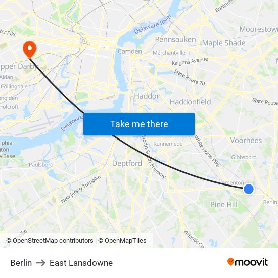 Berlin to East Lansdowne map