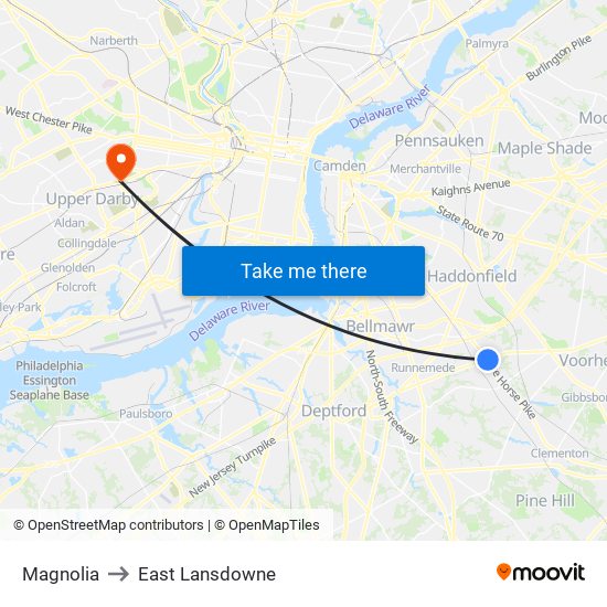 Magnolia to East Lansdowne map