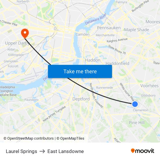 Laurel Springs to East Lansdowne map