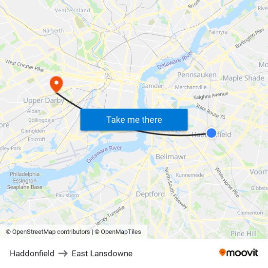 Haddonfield to East Lansdowne map