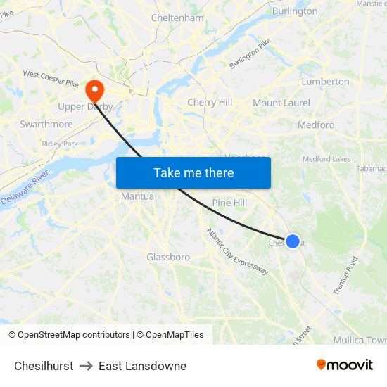 Chesilhurst to East Lansdowne map