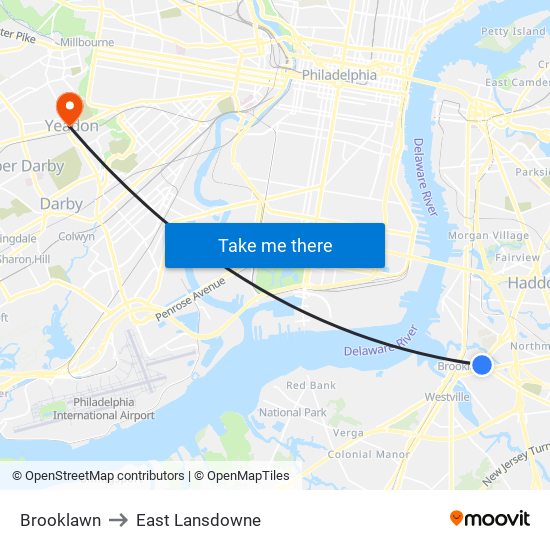 Brooklawn to East Lansdowne map