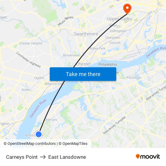 Carneys Point to East Lansdowne map