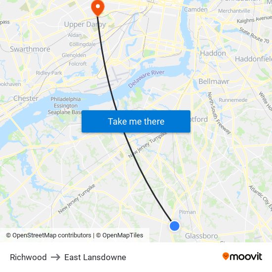 Richwood to East Lansdowne map