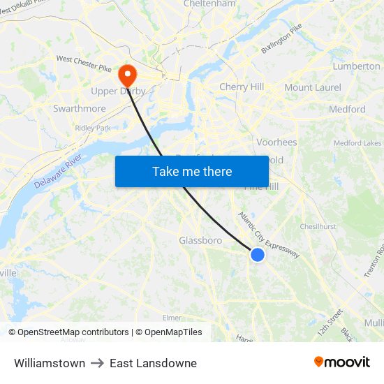 Williamstown to East Lansdowne map