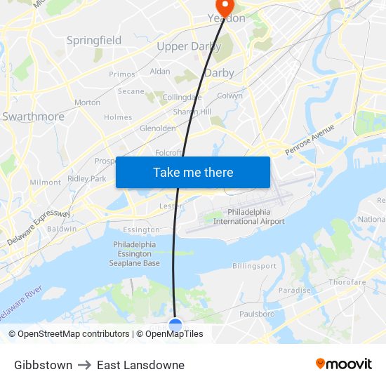 Gibbstown to East Lansdowne map