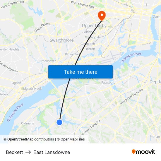 Beckett to East Lansdowne map