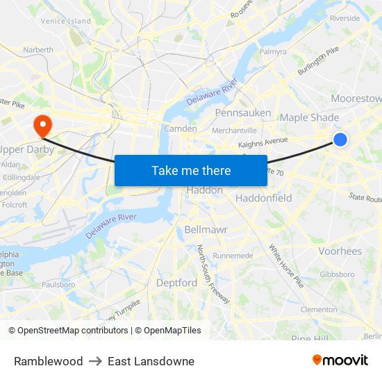Ramblewood to East Lansdowne map