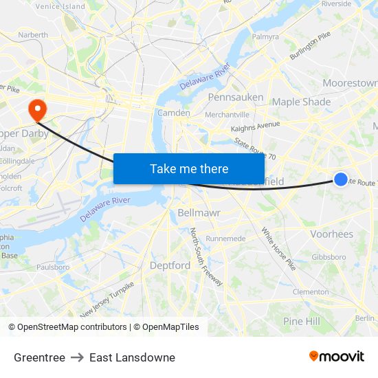 Greentree to East Lansdowne map