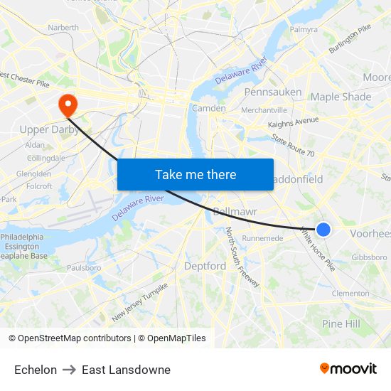Echelon to East Lansdowne map
