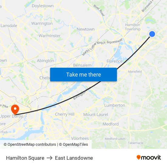 Hamilton Square to East Lansdowne map