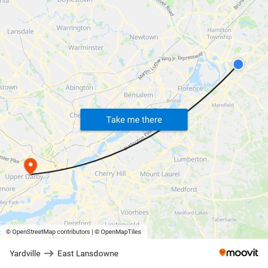 Yardville to East Lansdowne map