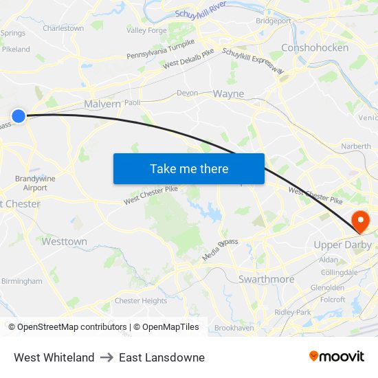 West Whiteland to East Lansdowne map