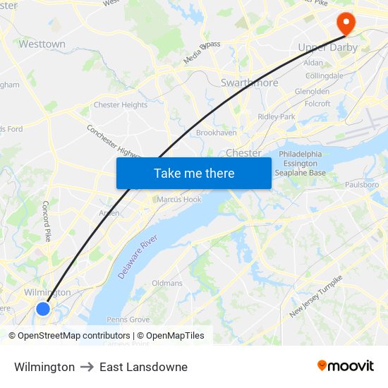 Wilmington to East Lansdowne map