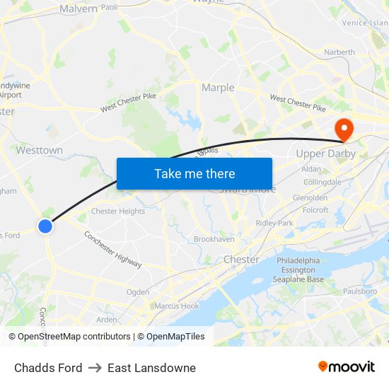 Chadds Ford to East Lansdowne map