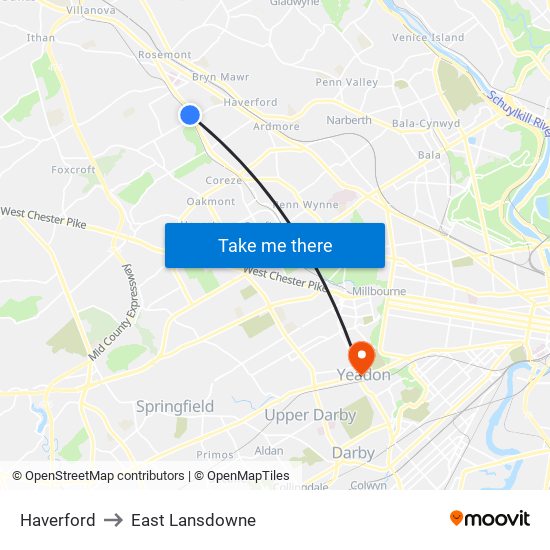 Haverford to East Lansdowne map