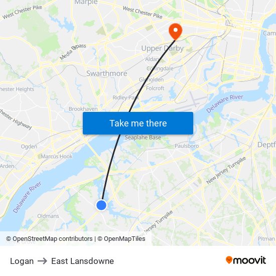 Logan to East Lansdowne map