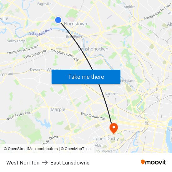 West Norriton to East Lansdowne map