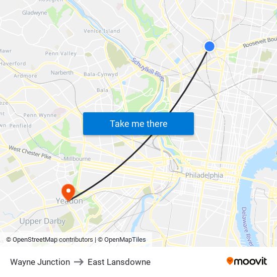 Wayne Junction to East Lansdowne map