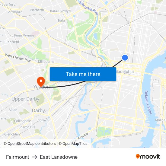 Fairmount to East Lansdowne map