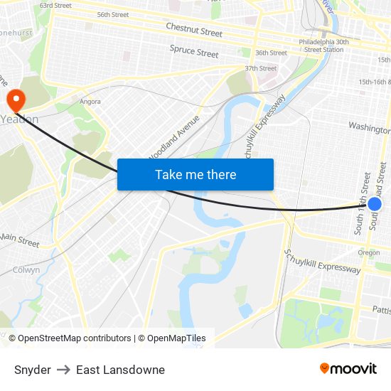 Snyder to East Lansdowne map