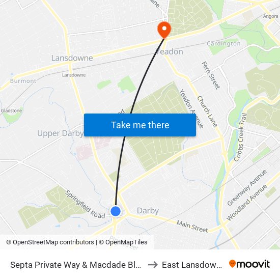 Septa Private Way & Macdade Blvd to East Lansdowne map