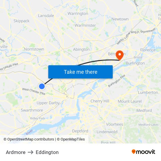 Ardmore to Eddington map