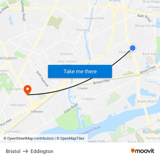 Bristol to Eddington map