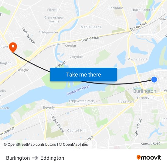 Burlington to Eddington map
