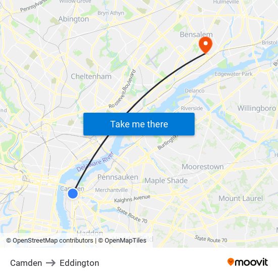 Camden to Eddington map