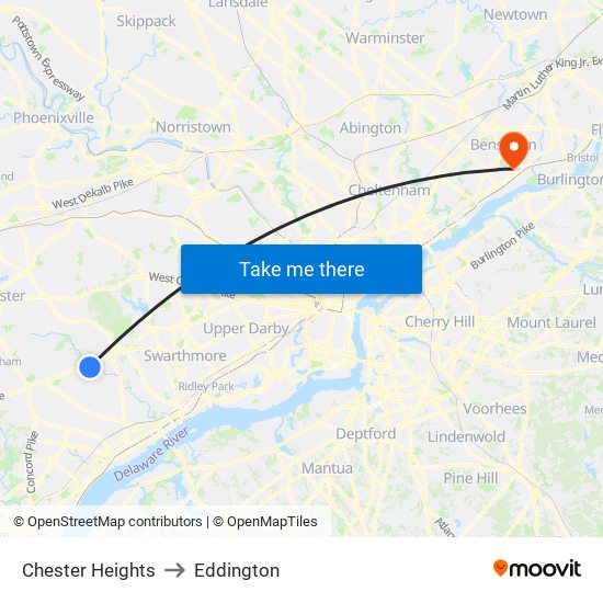 Chester Heights to Eddington map